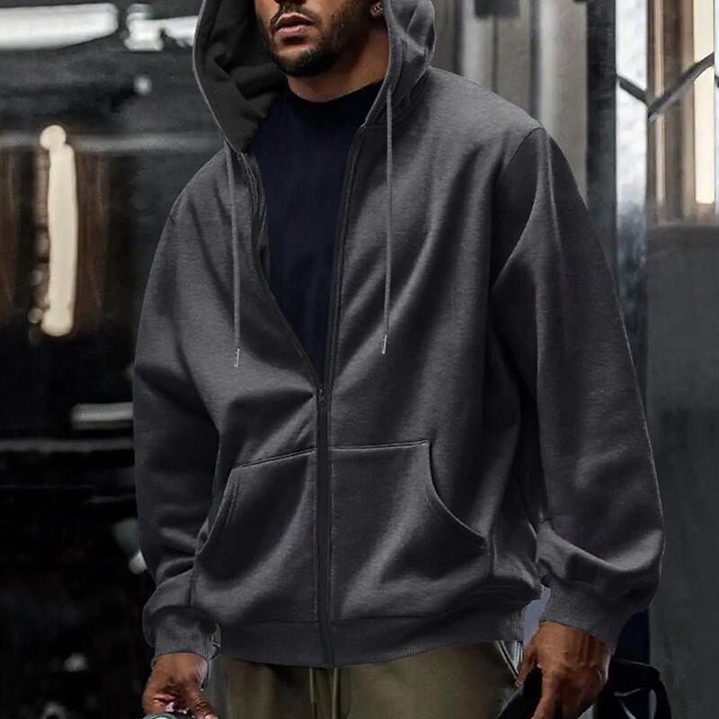 Men's Hoodie Full Zip Hoodie Fleece Hoodie Black Navy Blue Green Khaki Light Grey Hooded Plain Zipper Pocket Work Sports & Outdoor Casual Basic Casual Workout Fall Winter Clothing Apparel Hoodies4