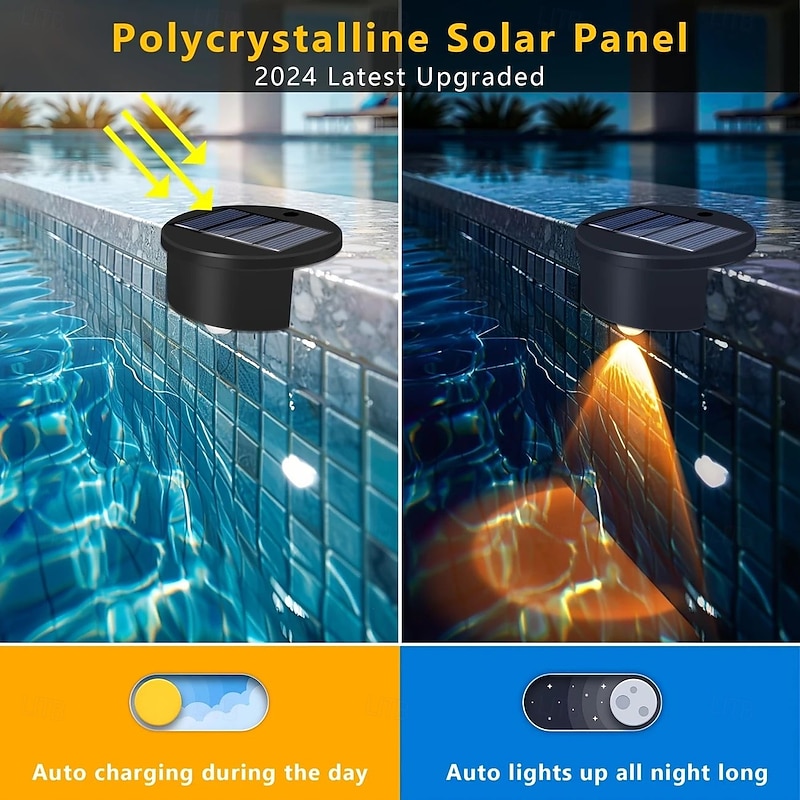 4/8 Pcs Solar Pool Side Light RGB Solar Fence Light Outdoor LED Stair Light for Yard Wall Patio Fence Path Lighting Decoration4