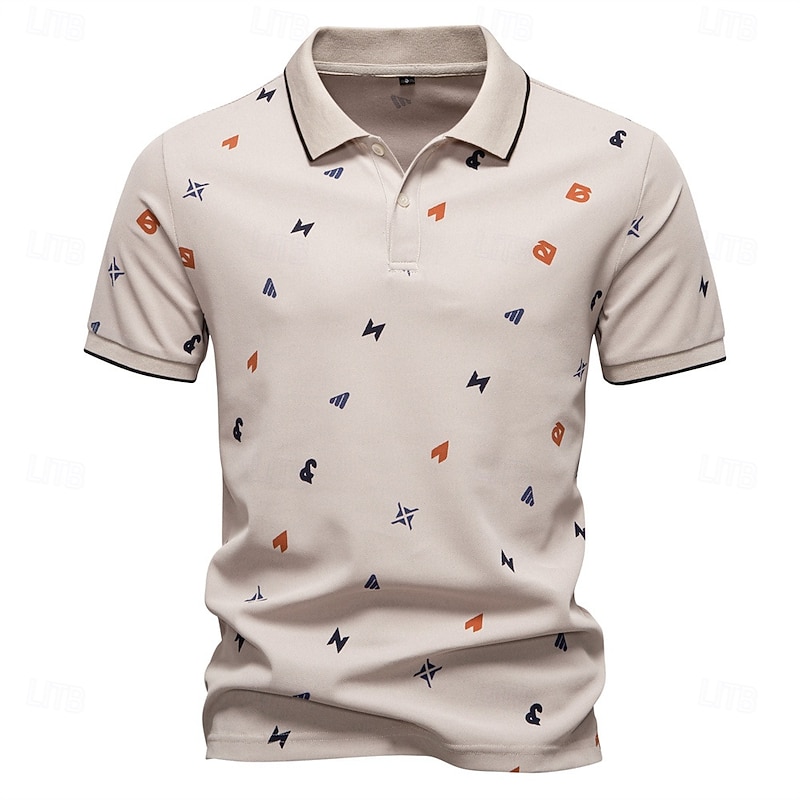 Male Abstract Short Sleeve Polo Collar Modern Sports & Outdoor Casual Athleisure Summer White Green Khaki4