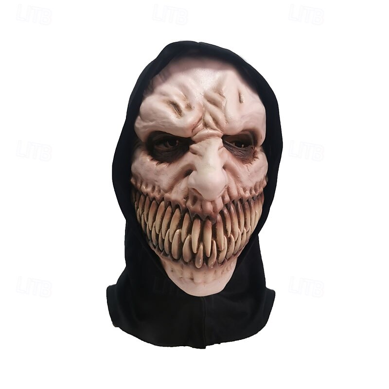 Halloween Black Hat Fang Witch Mask For Adults Realistic Scary Costumes Latex Face Mask, Creepy Vampire Warlock Horror Mask, Spooky Party Prop3