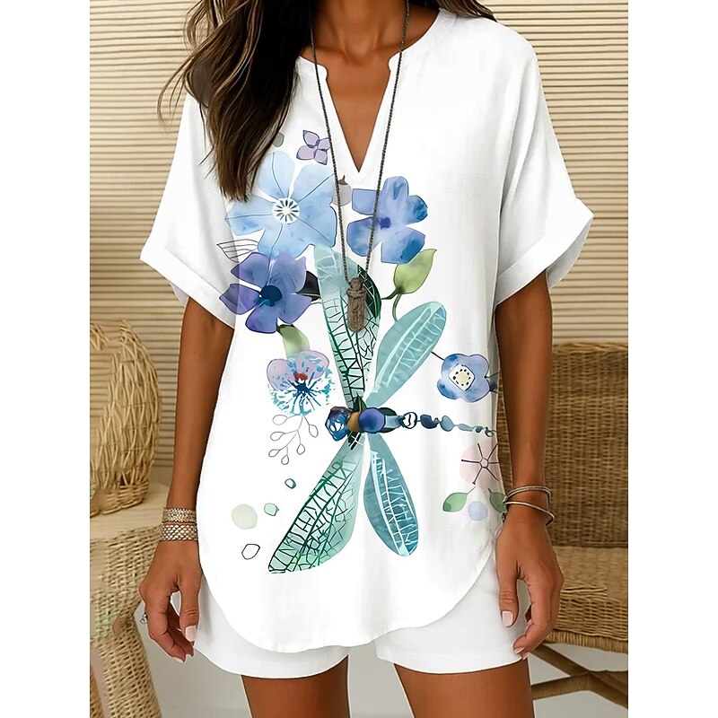 Women's Boho Shirt Graphic Bohemia Vintage Daily Sleeveless Short Sleeve V Neck Regular Tops Daily Holiday Semi Formal White Red Blue Green Beige Summer Spring2