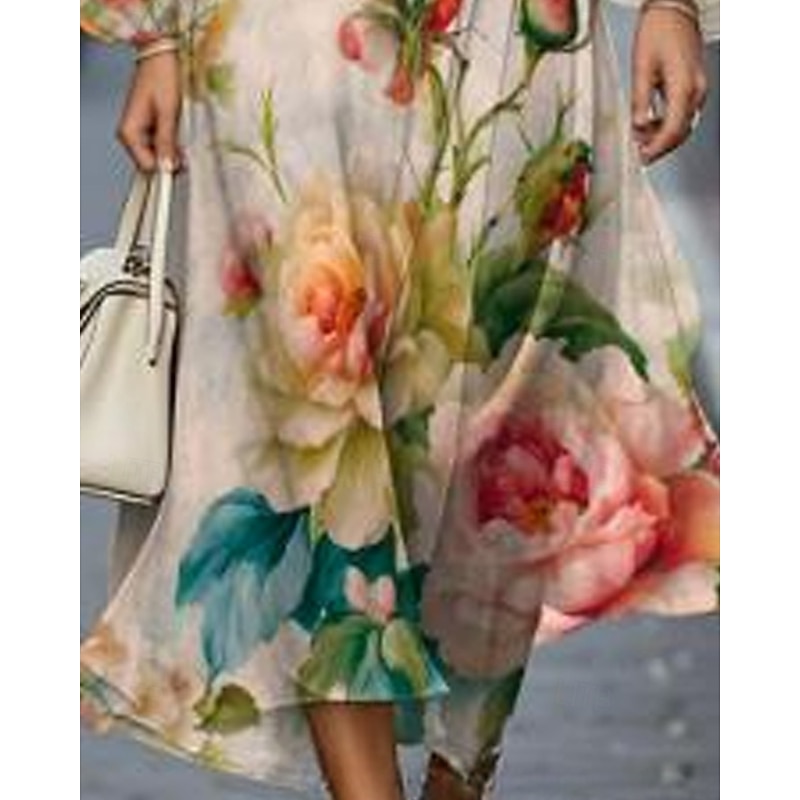 Women's Midi Dress Casual Dress Print Dress Elegant Fashion Outdoor Party Holiday Regular Fit Flower Long Sleeve V Neck Green Summer Spring3