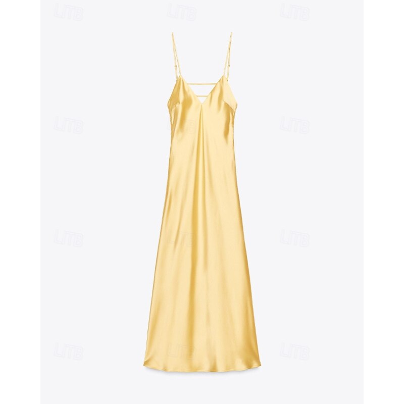 Women's Long Dress Maxi Dress Satin Dress Slip Dress Fashion Modern Outdoor Vacation Holiday Regular Fit Plain Sleeveless Spaghetti Strap Yellow Summer2