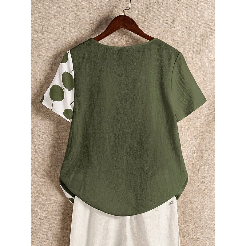 Women's Shirt Blouse Graphic Polka Dot Basic Short Sleeve Crew Neck Regular Tops Holiday Buttons Print White Navy Blue Green Summer Spring2
