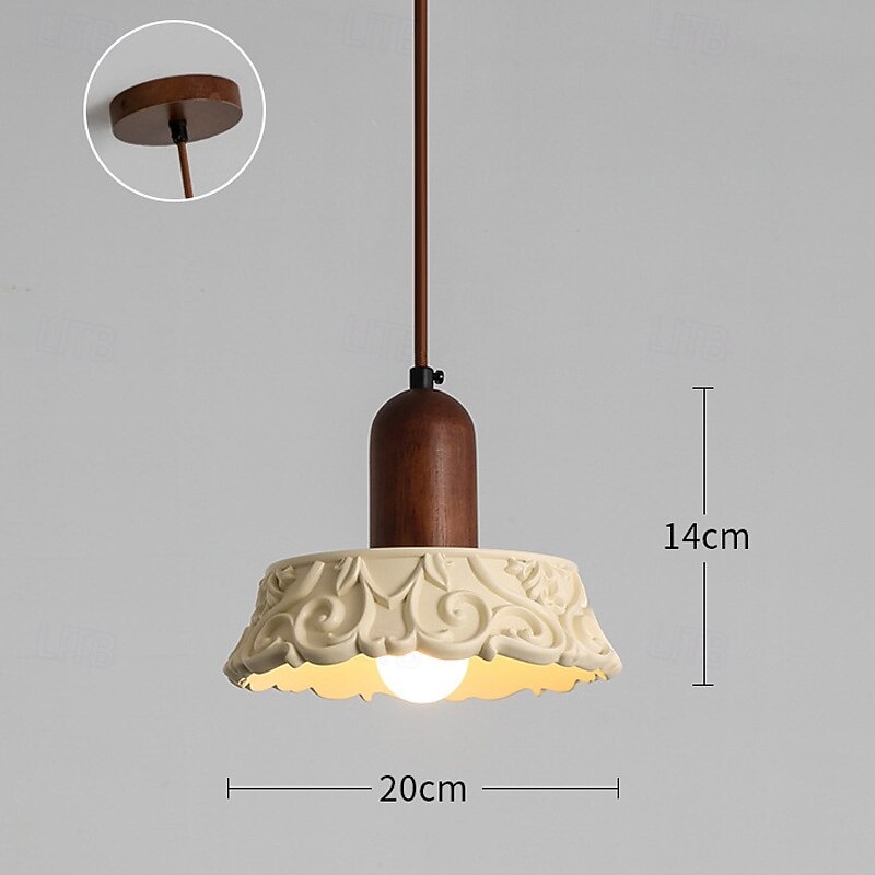 Nordic Beige Resin Pendant Light Pattern Carving with Wood Dining Room Bedroom Suspension Lamp, Modern Lighting4