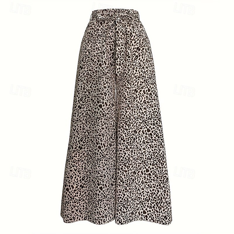 Women's Wide Leg Pants Trousers Streetwear Casual Long High Waist Leopard Elastic Waist Breathability Soft Micro-elastic Vacation Street Daily Wear Brown Summer Regular Fit4