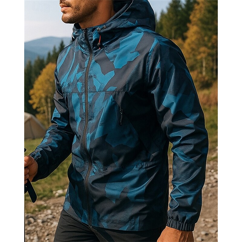 Men's Outdoor Jacket Hiking Jacket rain coat Outdoor Waterproof Windproof Quick Dry Lightweight Hiking Outfits Hiking Clothes Spring Autumn / Fall Jacket Tennis Golf Running Camo Black Blue Grey3