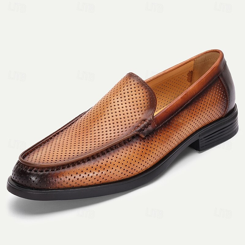 Brown Perforated Leather Loafers for Men with Soft Leather and Modern Slip-On Design - Ideal for Business Casual Relaxed Weekend Wear and Evening Outings2