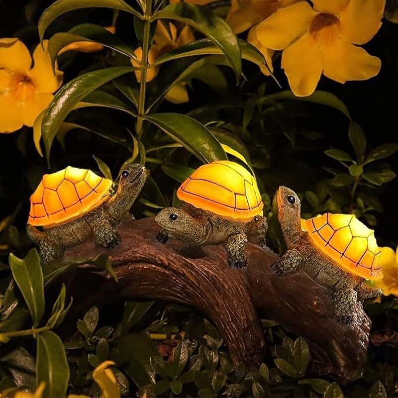 1 Pc Outdoor Waterproof Solar Powered Wooden Pile Turtle Sculpture Decorative Light Courtyard Garden Park Lawn Path Fence Landscape Light