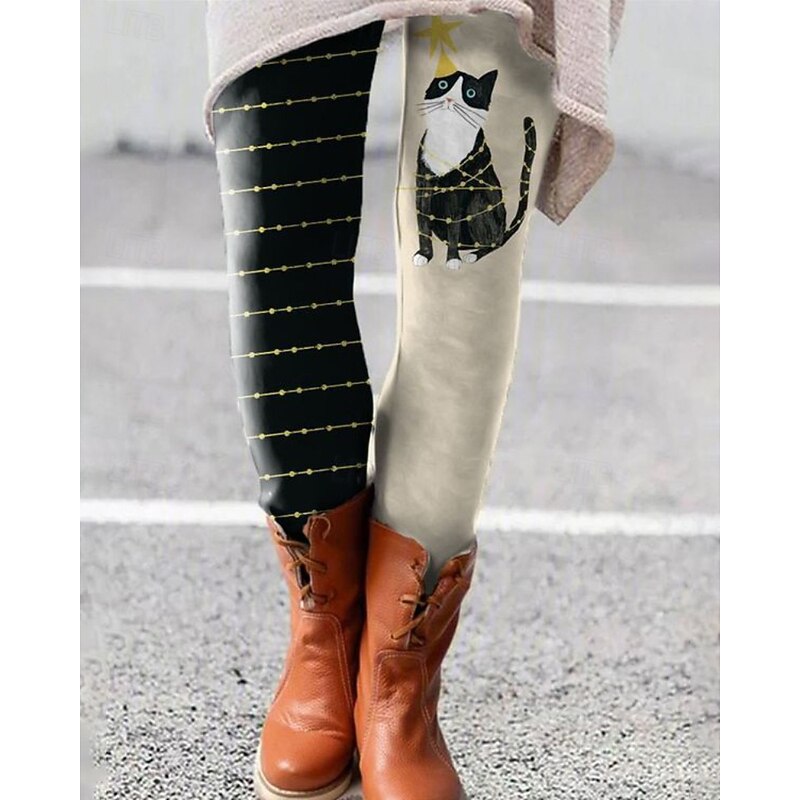 Women's Slacks Leggings Cozy Leggings Streetwear Casual Full Length Natural Cat Elastic Waist Print Comfy Outdoor Comfortable Outdoor Going out Magenta Apricot Black Light Grey Fall Regular Fit2