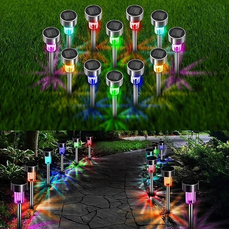 10/20pcs Solar LED Lights Outdoor Stainless Steel Stick Lights with Color Changing Automatic Switch Suitable for Garden Driveway Lawn Christmas Halloween Outdoor Decoration Solar Pathway Lights