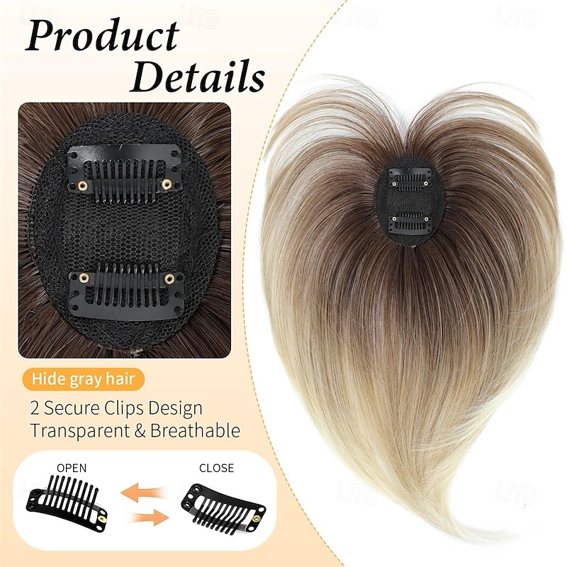 Hair Topper with Bangs Clip 360 3D Cover Hair Toppers for Women with Thinning Hairs 10 Inch Straight Clip in Bangs Hairs Piece for Women Daily Wear3