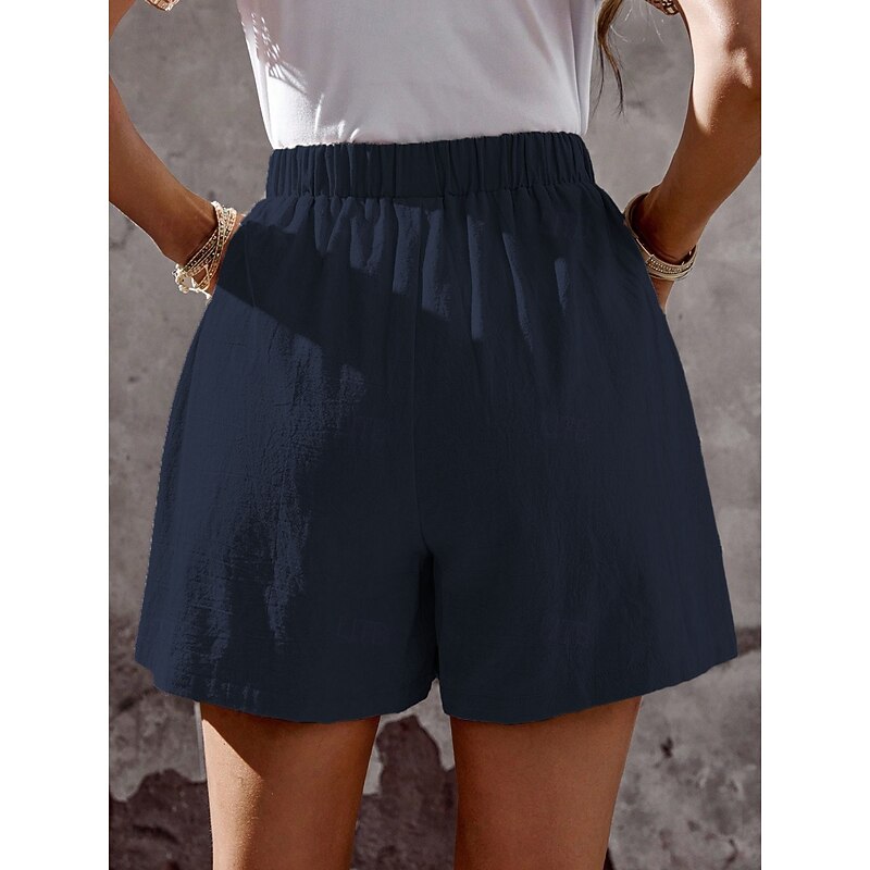 Women's Chinos Shorts Fashion Streetwear Basic Short High Waist Plain Pocket Elastic Waistband Comfy Soft Comfortable Micro-elastic Outdoor Vacation Street Navy Black White Summer Spring Regular Fit3