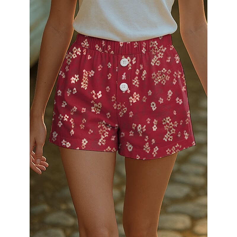 Women's Chinos Shorts Vacation Vintage Ethnic Style Short High Waist Floral Graphic Buckle Print Soft Outdoor Breathable Micro-elastic Formal Outdoor Vacation Robin's Egg Blue White Red Summer Spring4