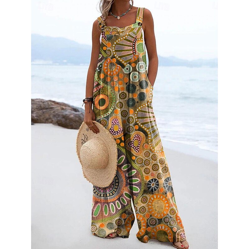 Women's Dungarees Active Graphic Sleeveless Wide Leg Vacation Street Loose Fit Pink Red Blue Summer3