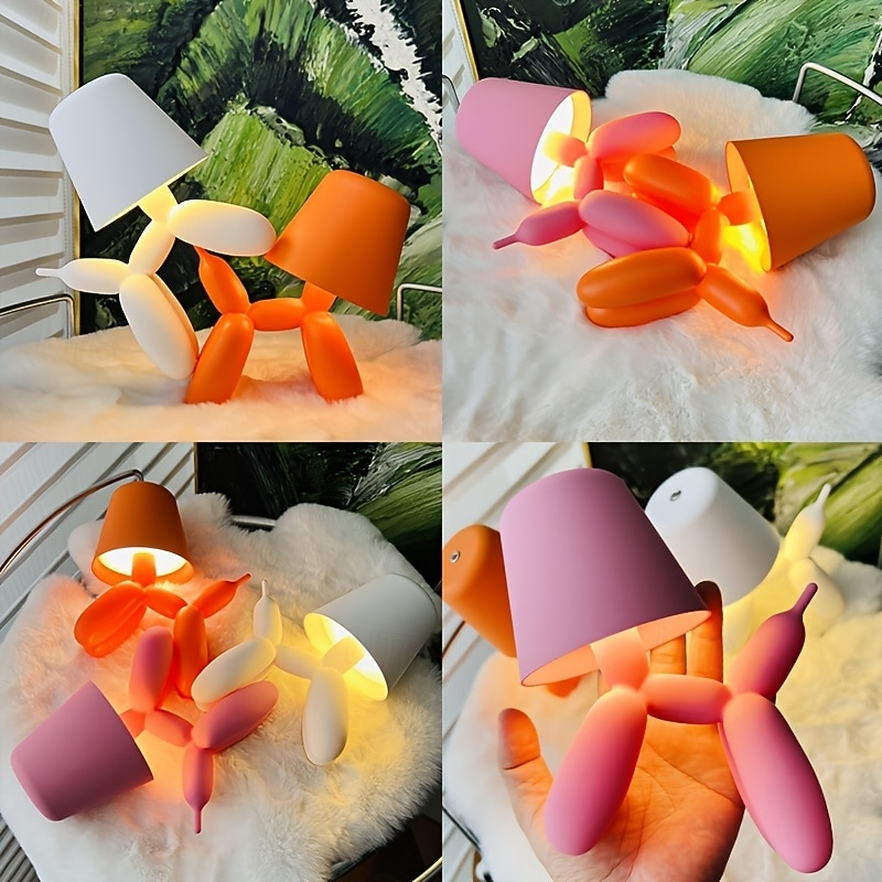 Creative Romantic Colorful Balloon Dog Table Lamp with Touch Switch Three-color Light Support for Dimmable Dimming 2000mAh Storage Battery Sausage Dog Atmosphere Light Holiday Hotel Party Valent2