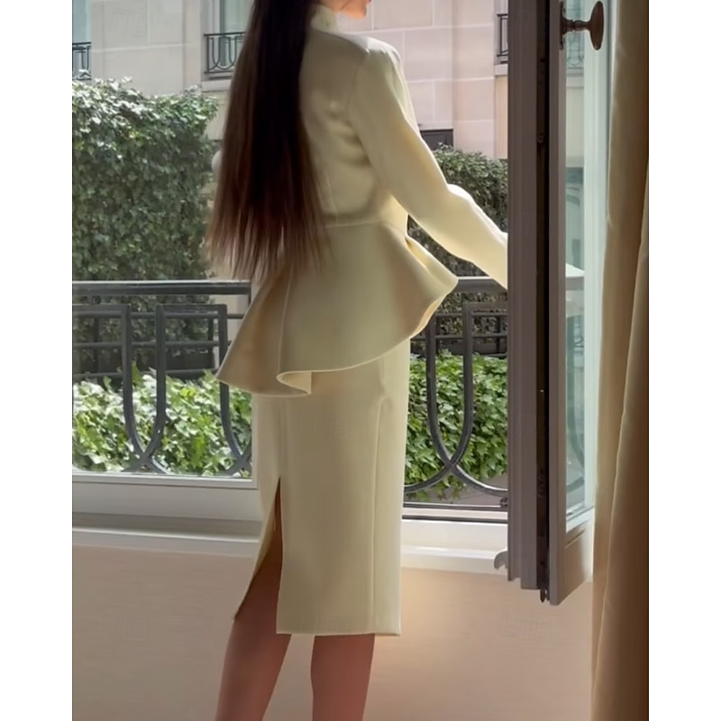 Tuxedo Dress 2 Pieces Tuxedo Dress Sets Mermaid / Trumpet Mermaid Formal Stretch Crepe Elegant Simple Long Sleeve Midi Length V Neck Single Breasted4