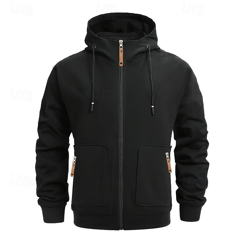 Men's Hoodie Full Zip Hoodie Black Wine Navy Blue Khaki Light Grey Hooded Plain Pocket Sports & Outdoor Daily Holiday Polyester Streetwear Basic Casual Spring Autumn / Fall Clothing Apparel Hoodies4