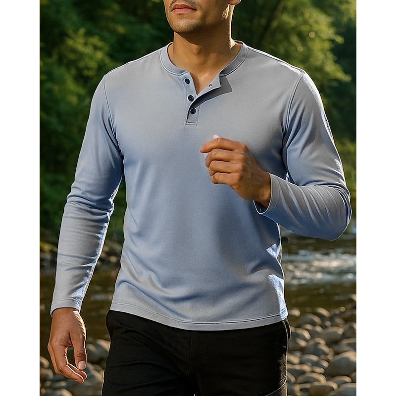 Men's Hiking Shirt Hiking top Henley Shirt Long Sleeve Crew Neck Tee Tshirt Top Outdoor Quick Dry Lightweight Breathable Quarter-Zip Polyester Black Royal Blue Green Tennis Golf Running4