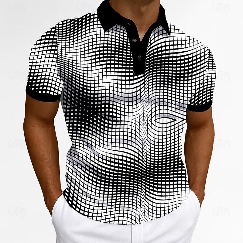 Men's Optical Illusion Geometic Polo Short Sleeve Polo Collar Casual Daily Modern Street Style Sports & Outdoor Athleisure Casual Daily Buttons 3D Print Summer Robin's Egg Blue Grey Green3