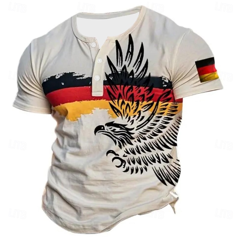 Men's Flag Eagle GERMANY T Shirt Henley Shirt Short Sleeve Designer Retro Vintage Casual Street Casual Daily Summer Spring All Seasons Light Pink White Yellow Light Green Light Grey Henley Henley