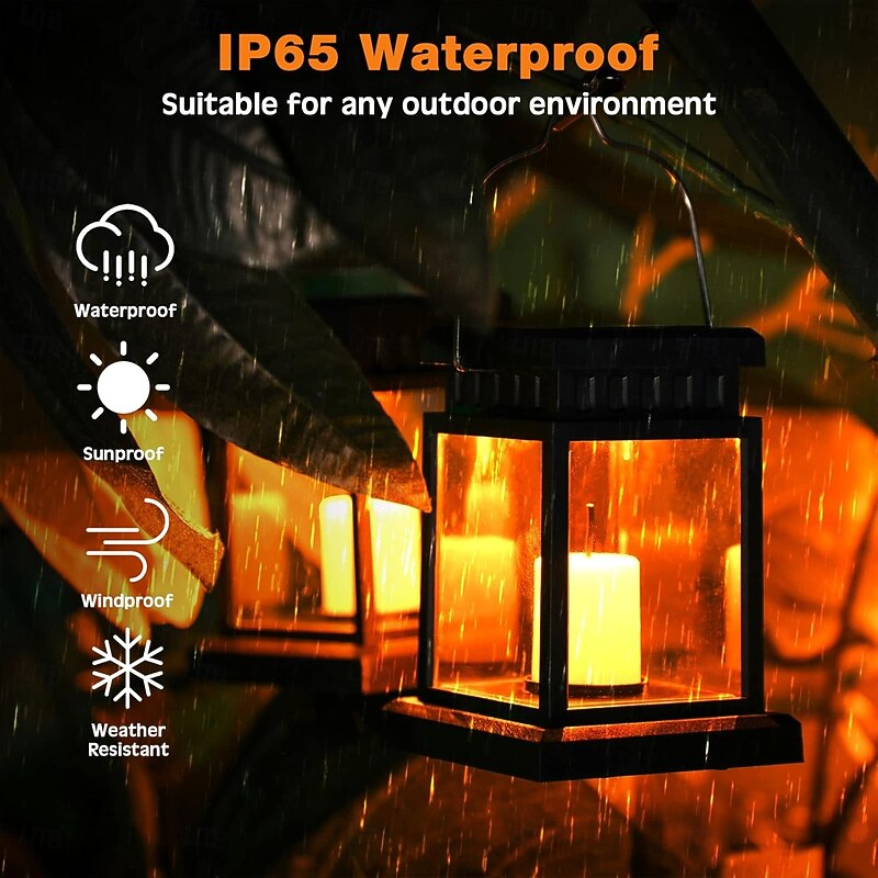 Solar Lanterns Outdoor Waterproof Garden Hanging Flickering Flameless LED Candle Lighting Solar Powered Lights for Decorative Yard Table Patio Umbrella2