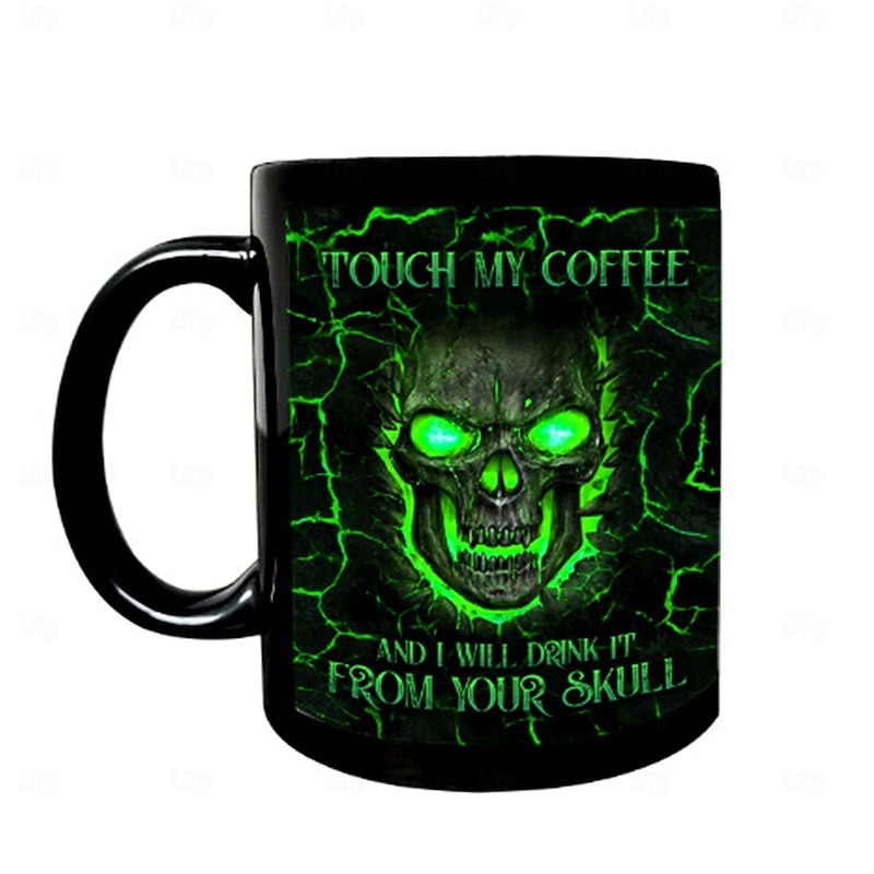 Halloween Gift Mug, 3D Skull Black Ceramic Coffee Cup 330ml/12oz, Spooky Halloween Mug for Men Women, Gothic Horror Skeleton Mug for Party, Home or Gift2