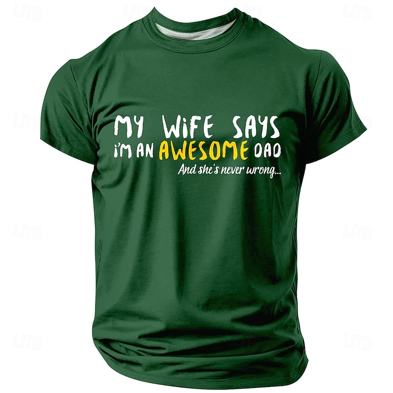 Men's Funny Dad T-Shirt - "My Wife Says I'm An Awesome Dad" Graphic Tee. Perfect Short Sleeve Gift for Husbands, Family Humor.3