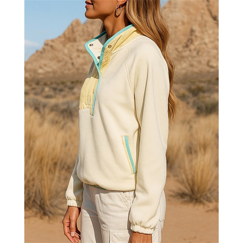 Women's Fleece Sweatshirt Hiking Sweatshirt Hiking Fleece Sweatshirt Long Sleeve Stand Collar Top Outdoor Thermal Warm Lightweight Breathable Winter Polyester Patchwork Black White Pink Tennis Golf3