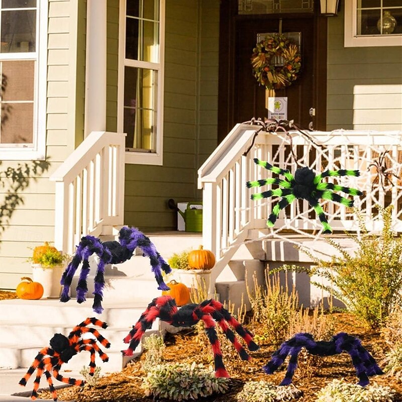 Halloween Spider with Red Eyes Colorful Hairy Scary Large Spider, Realistic Creepy Spider Prop, Indoor Outdoor Halloween Decoration for Yard, Home, Wall, Party Decor4