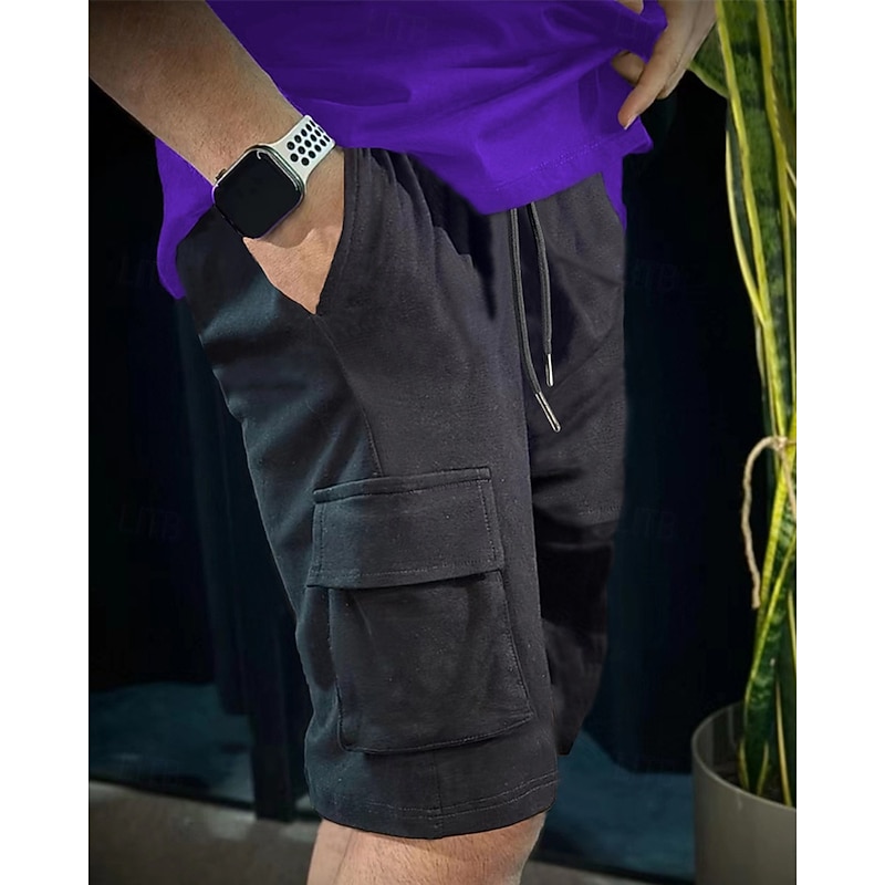 Men's Athletic Shorts Sweat Shorts Shorts Summer Shorts Pocket Drawstring Elastic Waist Plain Comfort Breathable Short Outdoor Sports Classic Casual Black Blue Micro-elastic3