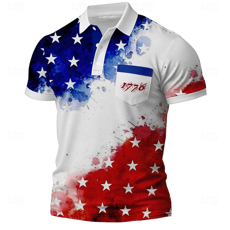 American Independence Day Men's American US Flag Polo Short Sleeve Polo Shirts Collared Shirts Casual Outdoor Athleisure Daily Wear Buttons Pocket 3D Print Summer White 1 White Red4