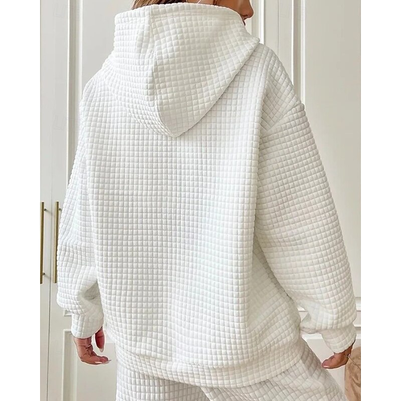 Women's Texture Sweatshirt Waffle Sweatshirt  Blouse Plain Modern Casual Long Sleeve Hooded Regular Tops Holiday Going out Pocket Black White Gray Summer2