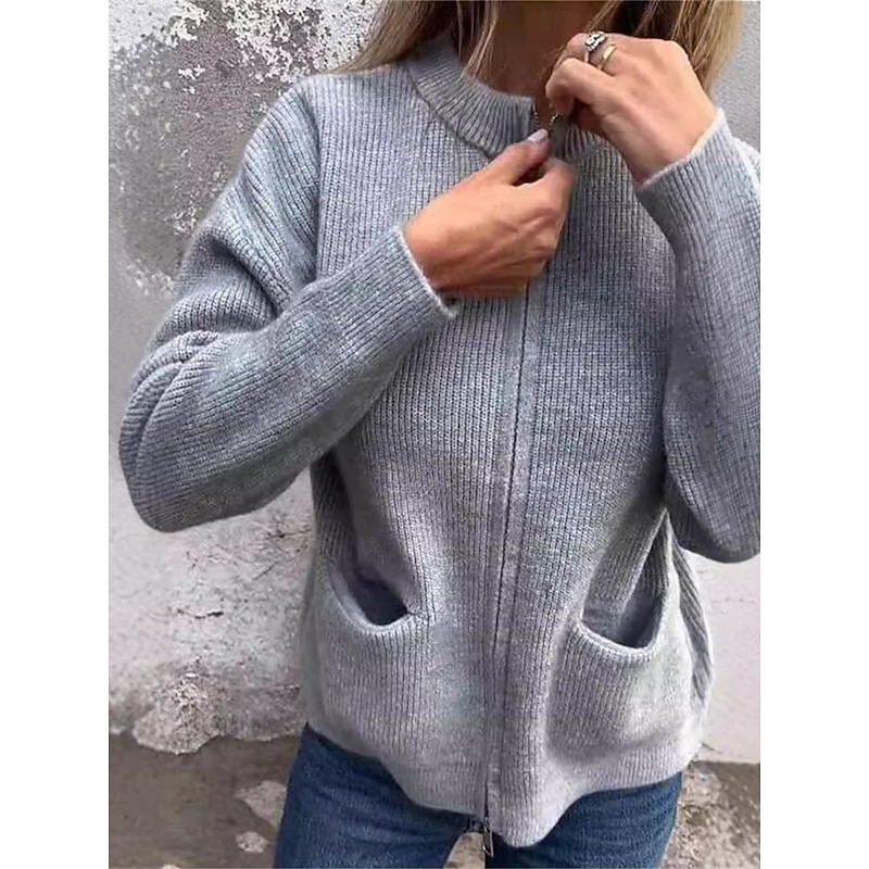 Women's Casual Jacket Comfortable Breathable Zipper Pocket Casual Plain Vacation Street Casual Daily Wear Zipper Regular Stand Collar Regular Fit Long Sleeve Outerwear Black Red Orange Spring Fall