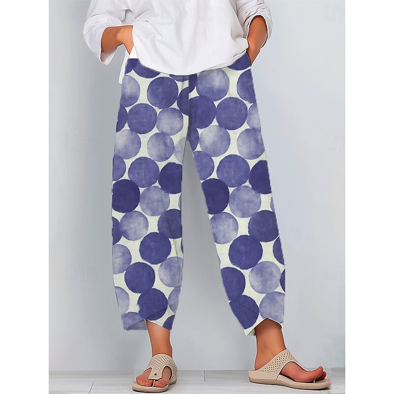 Women's Slacks Pants Trousers Vacation Vintage Ethnic Style Ankle-Length High Waist Graphic Geometic Elastic Waistband Comfy Breathability Soft Inelastic Outdoor Street Daily Blue Purple Green Summer3