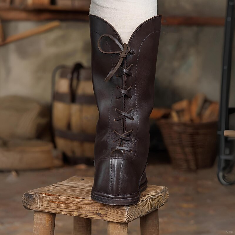 Vintage Medieval Renaissance Shoes Boots Knee High Boots Pirate Viking Crusader Fancy Dress Men's Celtic Pirate Halloween Masquerade Party & Evening LARP Ren Faire Adults Adults' Shoes All Seasons2