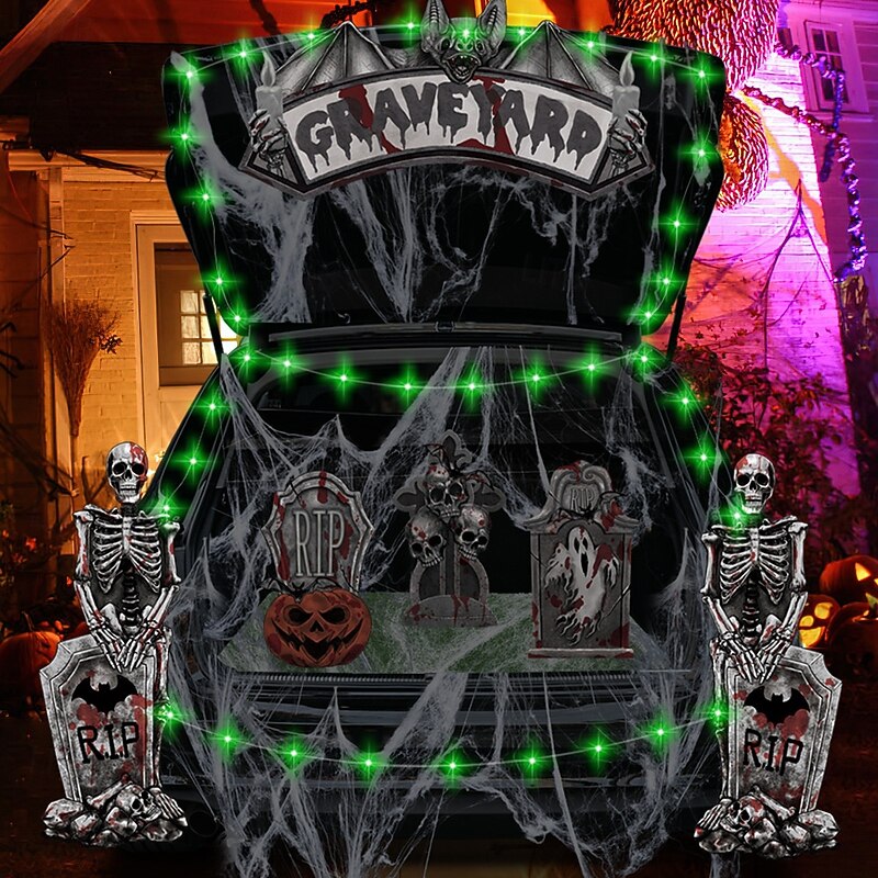 Halloween Trunk or Treat Car Decorations Kit with Spider Web and String Lights, Large Witch Trunk for SUV, Outdoor Arch and Garage Halloween Decor