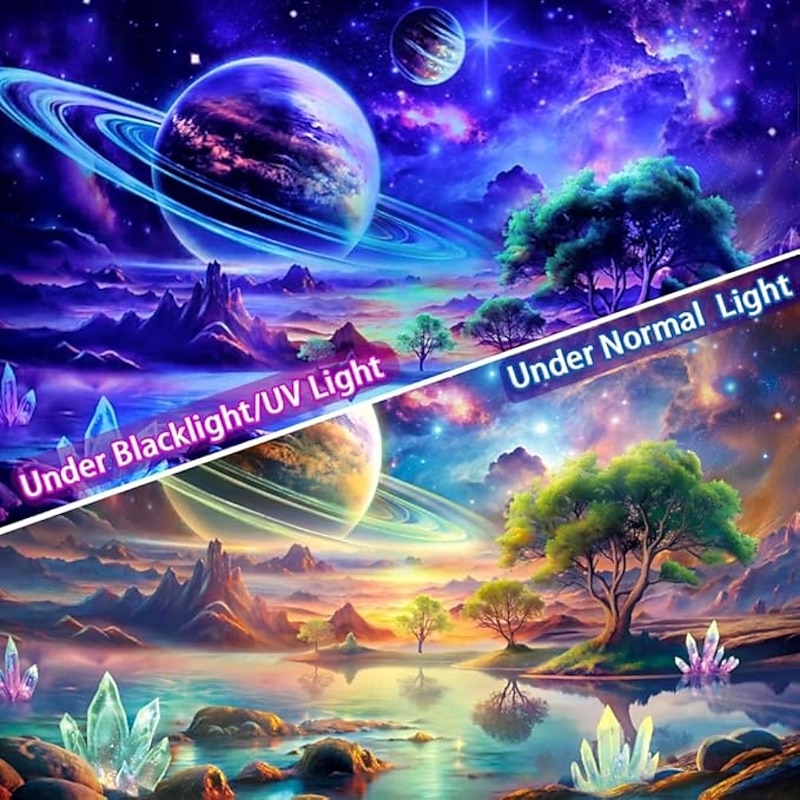 Blacklight Tapestry Glow in the Dark Glow Party UV Reactive Galaxy Trippy Misty Mushroom Nature Landscape Hanging Tapestry Wall Art Mural for Living Room Bedroom4