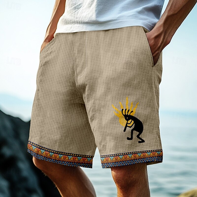 Men's Ethnic Indian Culture Kokopelli Waffle Shorts Sweat Shorts Casual Shorts Mid Waist Retro Vintage Vacation Jogging Workout Elastic Drawstring Waist Shorts with Pockets Designer Clothing Apparel4