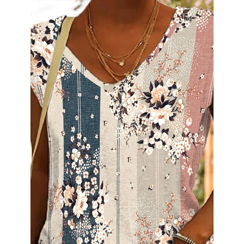 Women's Camisole Tank Top Floral Graphic Striped Vintage Daily Stylish Sleeveless V Neck Regular Tops Daily Going out Beach Wear Print Dusty Rose Summer Spring2