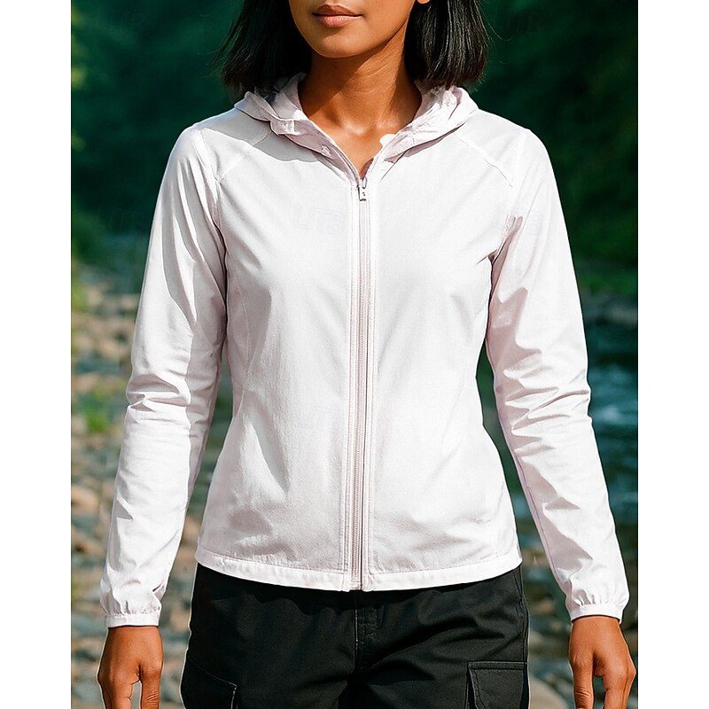 Women's Hiking Jacket Raincoat Sport Jacket Outdoor Waterproof Windproof Quick Dry Lightweight Hiking Outfits Hiking Clothes Summer Spring Jacket Tennis Golf Running Solid Color Black White Pink4