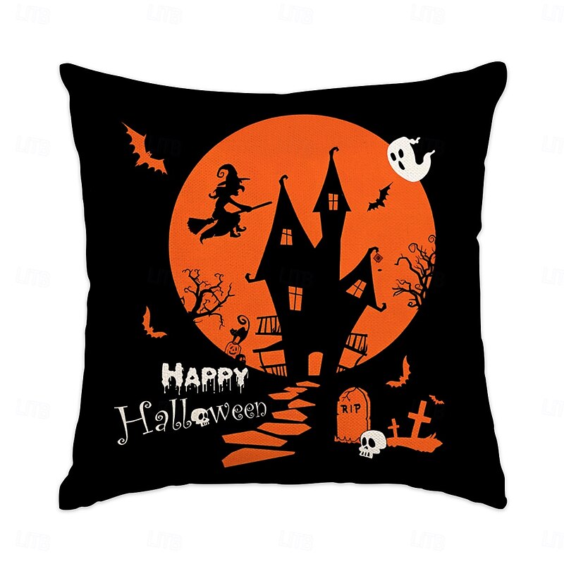 1 pcs Polyester Pillow Cover, Halloween Square Zipper Traditional Classic4