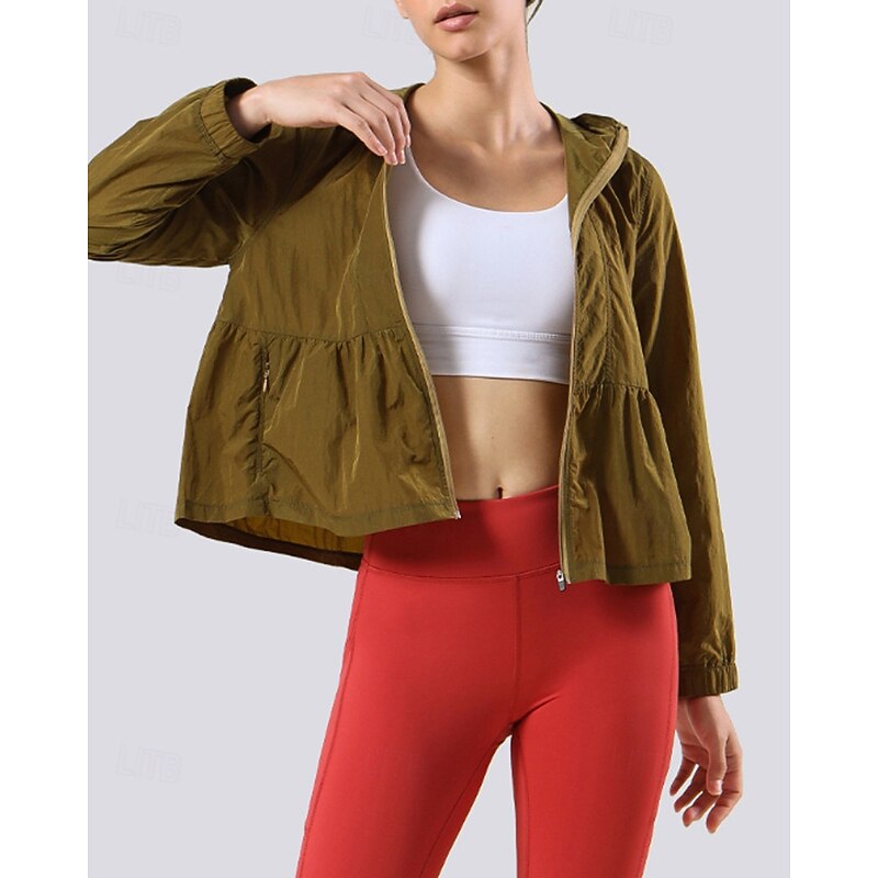 Women's Hiking Jacket Sport Jacket rain coat Outdoor Sun Protection Breathable Quick Dry Lightweight Hiking Outfits Hiking Clothes Autumn / Fall Jacket Tennis Golf Running Solid Color Burgundy Green4