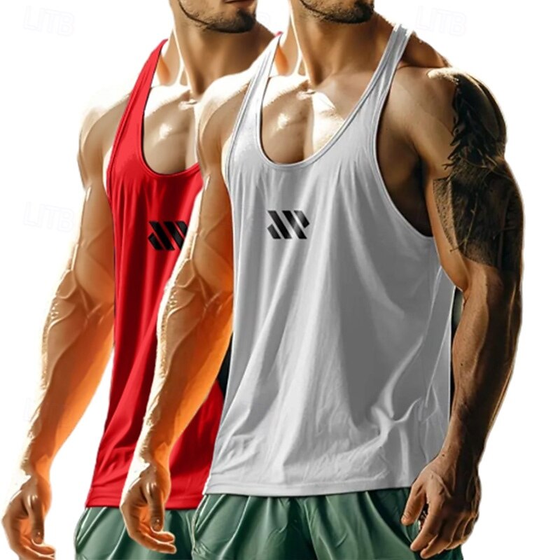 Men's Tank Top Vest Sleeveless Shirt Gym Muscle Tee Sleeveless U Neck Scoop Neck Summer Plain Fashion Sporty Classic 2 Piece Multi-pack Casual Sports Fitness Red+Light Grey Gray+White Black+Gray Top4