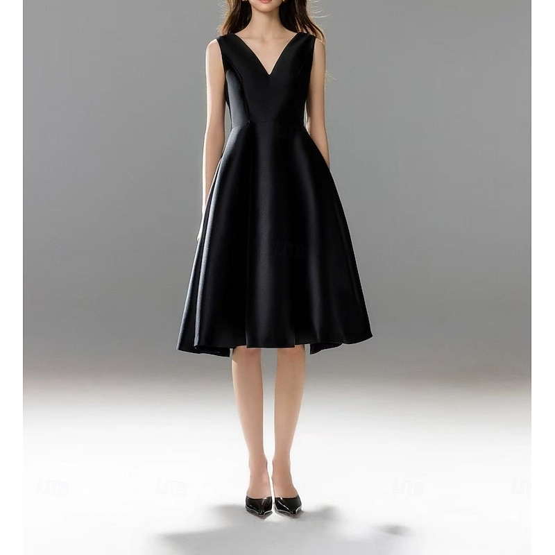 A-Line Homecoming Dresses Party Dress Graduation Party Wear Knee Length Sleeveless V Neck Pocket Cotton V Back with Pocket