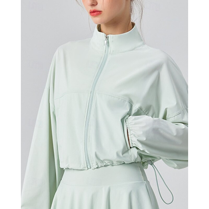 Women's Running Jacket Rain Coat Lightweight Cropped Long Sleeve Top Solid Colored UPF 50 Sun Protection Windproof Quick Dry Pilates Running Yoga Sportswear Activewear Black White Yellow3