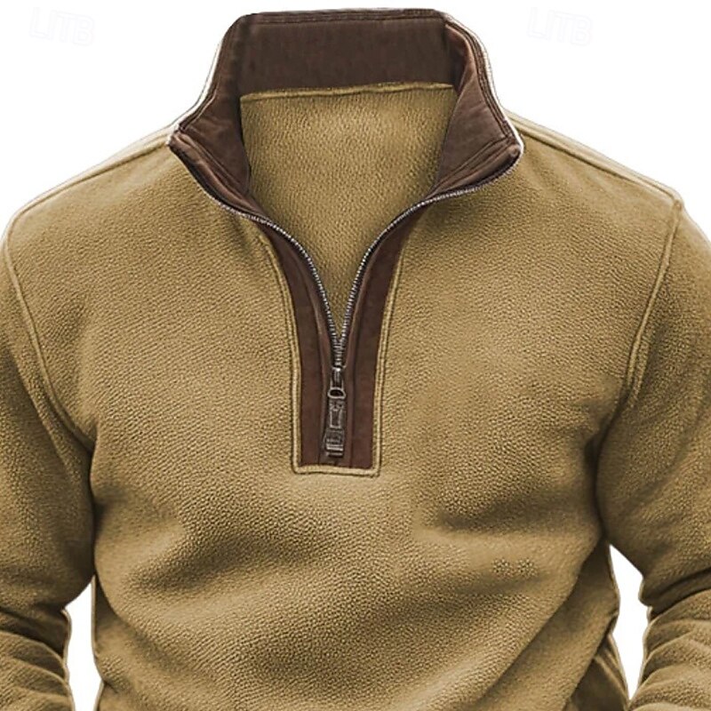 Men's Sweatshirt Quarter Zip Sweatshirt Brown Half Zip Color Block Jacquard Patchwork Sports & Outdoor Daily Holiday Polyester Streetwear Retro Basic Spring Autumn / Fall Clothing Apparel Hoodies2