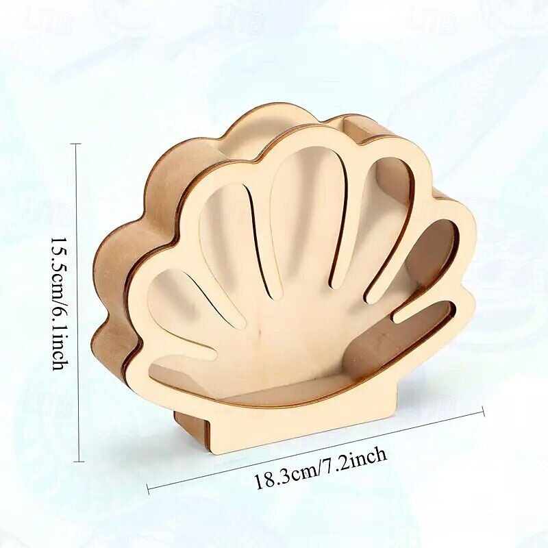 Shell-Shaped Wooden Storage Box, Vintage Style Desktop Tray with Transparent Display, Seashell Jewelry Organizer, Wooden Craft Decorative Storage for Home3