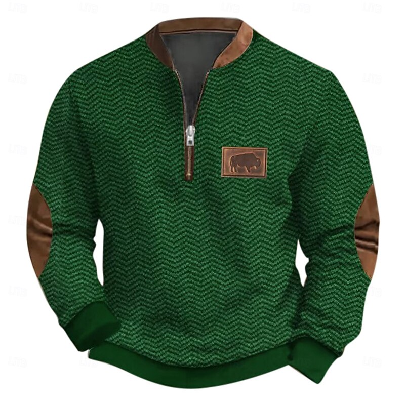 Men's Sweatshirt Quarter Zip Sweatshirt Army Green Navy Blue Brown Gray Half Zip Color Block Ribbed Textured Knit-texture Sports & Outdoor Daily Holiday Polyester Streetwear Casual Spring &  Fall4