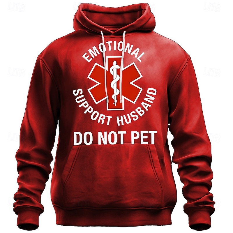 Men's Emotional Support Husband Do Not Pet Funny Graphic Hoodie